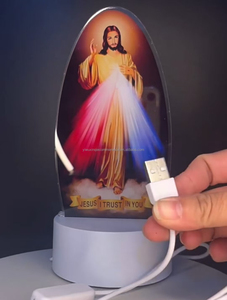 Lámpara Nocturna Moderna LED 3D de Acrílico con <span class=keywords><strong>Luz</strong></span> Cálida de Jesús, Virgen María y Salvador, Regalo para Sala de Estar, Lámpara Religiosa - Product Image 2