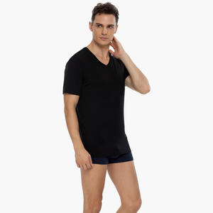 Soft Comfy Viscose From Bamboo Rayon Undershirts Breathable V Neck OEM ODM Tee Short Sleeve Men's <b>Sleep</b> <b>T</b>-<b>Shirts</b> - Product Image 4