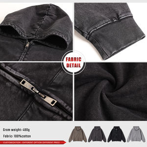 Sweat à capuche épais 480 GSM 100 % coton, style batik, délavé vintage, zippé, coupe oversize, doublé, avec col à capuche, hiver, taille XXL - Product Image 6