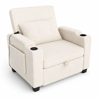 Fauteuil-lit simple inclinable moderne avec repose-pieds, double porte-gobelets, chargement USB, en tissu velours, pour appartement, chambre et salon