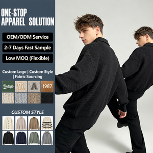 Maglione Oversize da Uomo in Maglia Waffle Nera con Collo a <span class=keywords><strong>Polo</strong></span>, Pullover Traspirante e Morbido per Moda Casual Autunno Inverno - Product Image 2