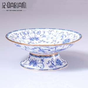 Plato <span class=keywords><strong>de</strong></span> <span class=keywords><strong>Porcelana</strong></span> Chino Antiguo Pintado a Mano con Rosas, Borde Dorado, Plato Alto para Frutas, Postres, Ensaladas, Plato para Bodas - Product Image 1