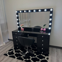 Table de maquillage de style star de luxe avec 16 ampoules LED, miroir à intensité réglable et tabouret rembourré, ensemble de table de maquillage