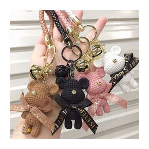 Cartoon Cute Resin Teddy Bear Keychain Woman Bag Charm Pendant Woven Rope Wrist Strap Bell Teddy Bear <b>Keyring</b> Accessories - Product Image 1