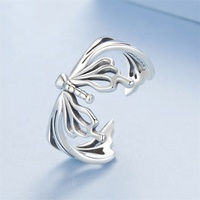 Hochwertige Sterling Silber gravierte offene Fingerring Vintage Big Fine Minimalist Resizable Animal Ladies Schmetterlings ringe