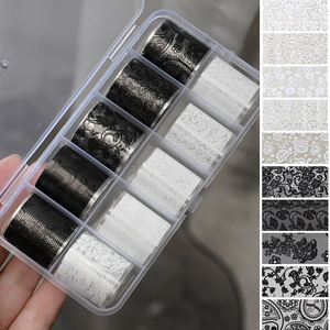 10 Rotoli di Carta Transfer <span class=keywords><strong>per</strong></span> Nail Art con Pizzo Francese 3D Bianco e Nero, 2,550 cm, Adesivi Trasferibili Cavi Effetto Cielo Stellato, Decorazioni <span class=keywords><strong>per</strong></span> Manicure - Product Image 5