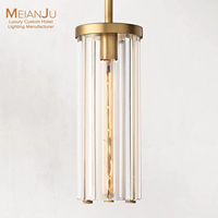 Suspension moderne en laiton massif avec abat-jour cylindrique en verre transparent, hauteur réglable, taille moyenne, culot E26/E27 / LED CE pour la maison et le bureau