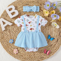 Ensemble de vêtements respirants pour bébé fille nouveau-né, imprimé, avec bandeau, 2 pièces, combinaison