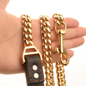 Wholesale 14mm Gold Stainless Steel Pet Cuban Link Chain Personalized <strong>Pitbull</strong> <strong>Dog</strong> <strong>Collar</strong> Lace Decoration Solid Gold <strong>Dog</strong> Leash - Product Image 5