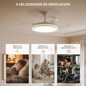 Ventilateur de plafond rétractable à 4 pales avec lumière LED, minuterie, moteur DC réversible, silencieux et économe en énergie - En stock en Espagne - Product Image 3