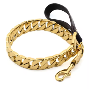 Guinzaglio per Cani Pitbull Personalizzato in Pelle Resistente con Dettagli in Oro 18K e Acciaio Inossidabile 32MM - Product Image 4
