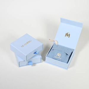 GLAMPKG Wholesale Custom logo Blue Drawer Paper Jewelry <b>Box</b> Packaging <b>Box</b> Cotton Linen Bag Sliding Drawer Jewelry <b>Earring</b> <b>Box</b> - Product Image 3
