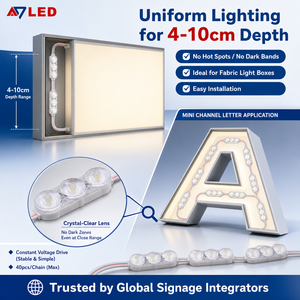 โมดูล LED ADLED 40 ชิ้น แบบเชื่อมต่อ แสงวอร์มไวท์ 7100K 12V แรงดันคงที่ สำหรับป้ายตัวอักษรขนาดเล็ก - Product Image 1