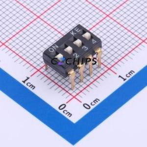 DSIC04LHGET DIP Switch Switch Flat Toggle, Raised Type Single Pole Single Throw 4 PC Pin - Product Image 1