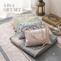 Ensemble de tapis de prière musulman élégant 3 pièces avec motif papillon et fleur, sac fourre-tout assorti et compteur de tasbih numérique 70x110cm, cadeaux islamiques