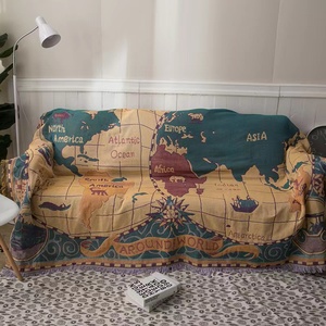 Manta tejida jacquard con mapa del mundo, manta de jacquard ondulada - Product Image 3