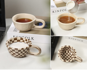 แก้วกาแฟเซรามิคลายตารางหมากรุกสไตล์เกาหลี ของขวัญสุดพิเศษ แก้วมัคสั่งทำได้ สวยงาม โดดเด่น  ออกแบบลวดลายเองได้ - Product Image 5