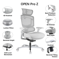 Chaise de bureau ergonomique moderne avec grand angle d'inclinaison, pivotante, accoudoirs 5D, siège en mousse, soutien lombaire réglable et dossier en maille respirante pour espace de travail