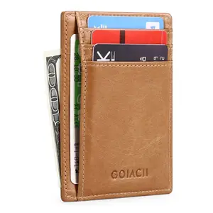Slim Minimalist Wallets Leather Men's RFID Blocking Front Pocket Minimalist Leather Slim Wallet Custom Wallet