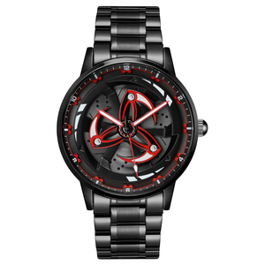 Reloj de cuarzo giratorio creativo para hombre, estilo deportivo, de acero inoxidable negro, reloj de pulsera para parejas, regalo. - Product Image 1