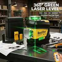Qualité industrielle 360 °   Niveau laser à faisceau vert haute visibilité, auto-nivelant, avec accessoires complets