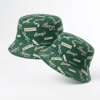 Sombrero de Pescador Personalizado con Estampado de Texto Completo, Verde Oscuro, de Algodón, Estilo Vintage, Sin Estructura