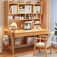 Bureau d'étude en bois massif avec étagère et hauteur réglable pour enfants et bureau à domicile - Vente en gros