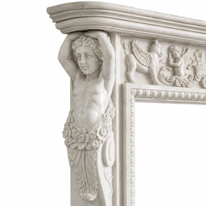 Cheminée traditionnelle en marbre avec sculptures ornées, pierre blanche, décoration murale intérieure pour salon - Product Image 4