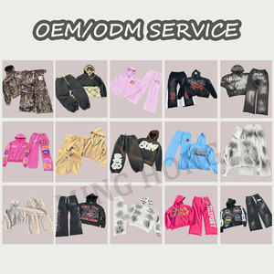 Custom Puff Print Heavyweight Fleece Cropped Hoodie And <b>Sweatpants</b> <b>Sets</b> Men's Tracksuit - Product Image 2