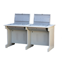 Table d'ordinateur scolaire 2 3 moniteurs Ensemble dans un bureau d'ordinateur rabattable avec support d'écran LCD caché verrouillable et support de processeur