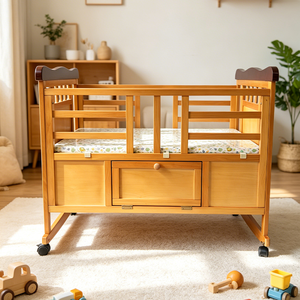 <span class=keywords><strong>Cuna</strong></span> de Madera Tradicional 2 en 1 Portátil con Ruedas para Bebés Recién Nacidos - Product Image 4