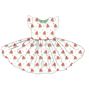 فستان بناتي صيفي بتصميم جديد بطبعة البطيخ مع عقدة ظهر