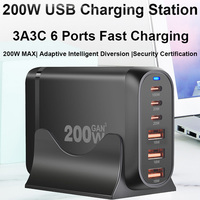 Chargeur rapide USB C 200W GaN, station de charge USB C 6 ports, bloc cube, adaptateur multiprise pour Macbook, iPad, iPhone
