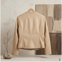 Chaqueta Minimalista de Piel de Oveja Mate para Mujer, con Bolsillos Dobles, Cintura Curva, Corte Entallado, Corta, para Oficina y Viajes