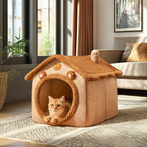 Het Hele Jaar Door Klein Kattennest Met Heattech Fluwelen Afneembare Wasbare Dierenprint Hond Huis <span class=keywords><strong>Bed</strong></span> Huisdieren Winter Security Hondenhok - Product Image 1