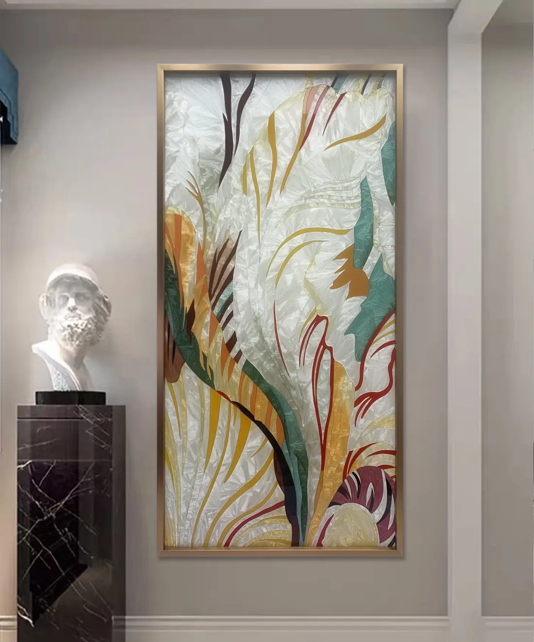 Dekorasi rumah bingkai tanaman dilukis tangan 3D lukisan Enamel kaca Tempered besar Dekorasi seni dinding minimalis Nordik