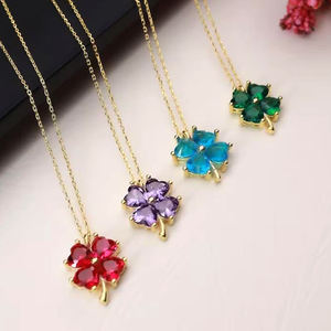 Collane con Ciondolo Personalizzate a Forma di Cuore e Quadrifoglio in Zircone Rosso, <span class=keywords><strong>Rosa</strong></span>, Blu e Verde, Portafortuna in Argento Sterling 925 per Donne - Product Image 4
