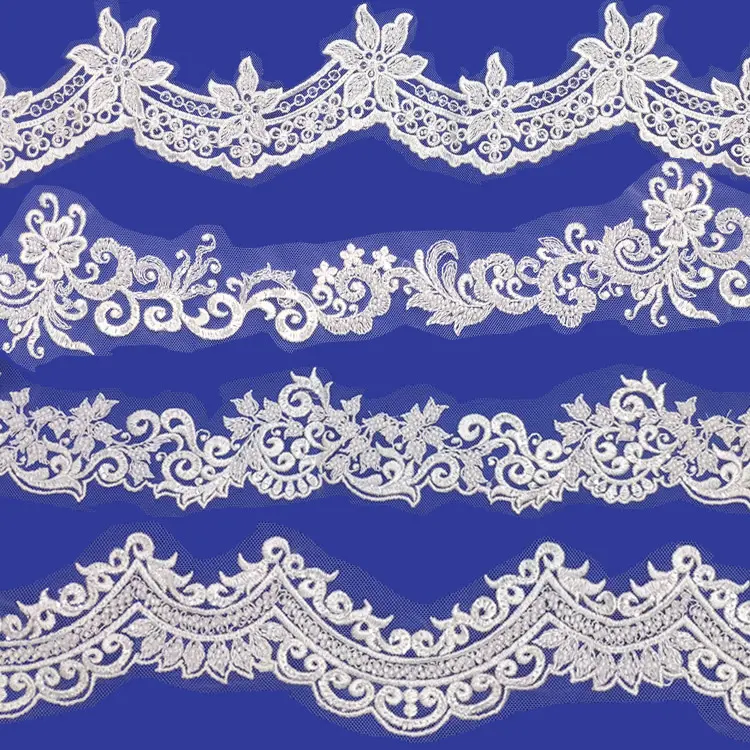 Qiao — robe de décoration de perles brodées, filet 3d, en dentelle perlée, pour bricolage, conception française, vente d'usine