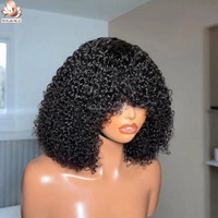 Perruques courtes bouclées en cheveux humains naturels indiens bruts, doublement étirés, alignés sur les cuticules, fabriquées à la machine, avec frange, style pixie bob