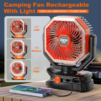 Ventilateur de camping portable rechargeable 12000mAh avec lanterne LED et télécommande 90 °   Ventilateur de bureau oscillant à 5 vitesses pour tentes extérieures