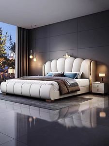 Vente en gros de meubles de chambre à coucher minimaliste, ensemble <span class=keywords><strong>lit</strong></span> <span class=keywords><strong>king</strong></span>-size de luxe avec rembourrage style crème bon marché en cuir - Product Image 3