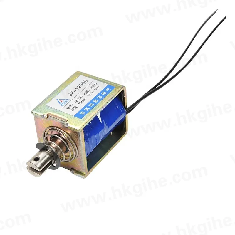 Diskon besar JF-1250B DC 24V 60N 10mm Stroke tarik tipe terbuka bingkai Solenoid magnet gerak linier