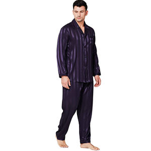 2021 Classic <span class=keywords><strong>Pigiama</strong></span> Mans Button Down A Maniche Lunghe Striscia Larga Morbido Raso Degli Indumenti Da Notte Pigiami Imposta Uomini Loungewear - Product Image 6