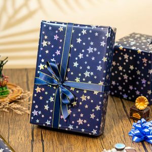 Holographic Star Blue <b>Wrapping</b> <b>Paper</b> 17 In X 32.8 Ft Double Side Metallized For Multiple Occasions - Product Image 4