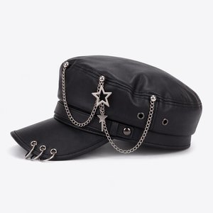 Béret Vintage Style Punk en Similicuir Ajustable avec Chaîne Décorative – Casquette Tendance Premium – Fabricant OEM ODM - Product Image 2