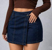 Jupe-culotte en jean double boutonnage taille haute coupe trapèze style vintage décontracté pour femme - Nouvelle collection été - Jean Boyfriend tendance