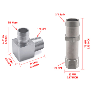Refroidissement automobile universel 90 °   Kit de raccordement pour tuyau d'arrivée d'eau, filetage 1/2 NPT, connecteur droit à raccord cannelé 3/4 po et coude en aluminium à raccord cannelé 5/8 po - Product Image 3