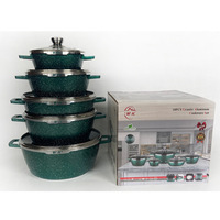 Ensemble de casseroles Dessini Cookware WK à motif ondulé, 12 pièces, en aluminium granité antiadhésif, avec poignées en cristal, compatible avec les cuisinières à gaz, style coréen