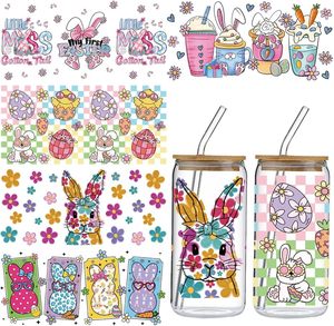 Autocollants personnalisés colorés pour gobelets en verre de 16 oz, motif lapin, œuf de Pâques, floral, dessin animé, imperméables et résistants aux UV, pour transferts sur verre et eau - Product Image 1