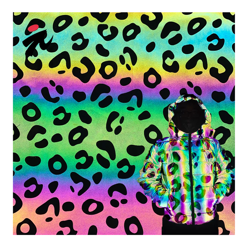 Fashion Polyester Leopard Printed Reflective Fabric